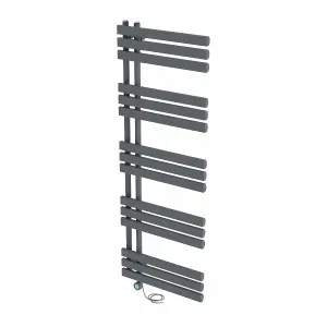 Rinse Bathrooms Designer Electric Thermostatic Heated Towel Rail D Shape Bathroom Radiator Warmer 1600x600mm Sand Grey