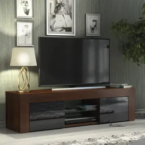 Loom TV Unit 130cm Walnut & Black with High Gloss Doors and LED Lighting - Creative Furniture