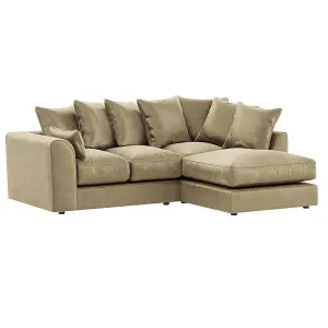 Brooklyn Plush Velvet 3 to 4 Seater L Shaped Corner Sofa Beige Right Hand Facing