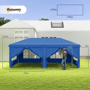 Outsunny 3m x 6m Pop Up Gazebo Party Tent Canopy Marquee with Storage Bag Blue