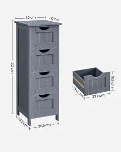 VASAGLE Bathroom Floor Storage Cabinet, Slim Wooden Storage Unit with 4 Drawers, 30 x 30 x 82 cm, for Living Room, Kitchen