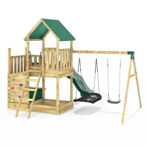 Rebo Modular Wooden Climbing Frame Adventure Playset - M3 plus Shop & Double Swing