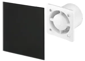 Awenta 100mm Pull Cord Extractor Fan Matte Black Glass Front Panel TRAX Wall Ceiling Ventilation