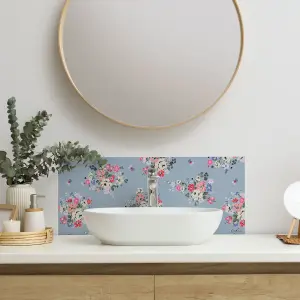 Cath Kidston Clifton Rose Glass Splashback - Blue (600x250mm)