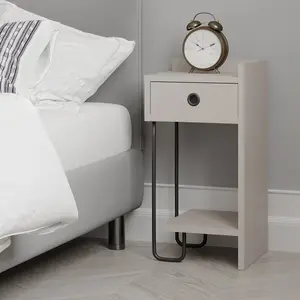 Jan Versatile Modern Bedside Table with Drawer and Open Shelf Light Mocha / Right Orientation