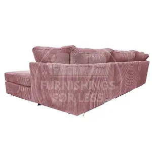 Bishop Pink U Shaped Soft Fabric Jumbo Cord Detachable 5 Seater Large Sofa