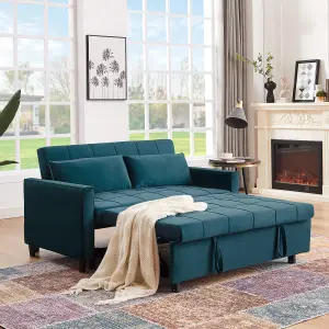 Sofa Bed Double, Convertible 3 in 1 Pull Out Velvet Sofa Bed, 2 Seater Guest Bed Settee, Max Load 300LBS - Green