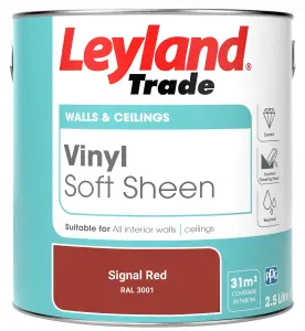 Leyland Trade Vinyl Soft Sheen Walls & Ceilings Emulsion Paint Signal Red (RAL 3001) - 2.5L