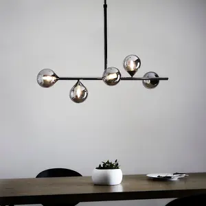 Luminosa Grosseto Bar Pendant Ceiling Light Black Chrome Plate, Smoked Mirror Glass