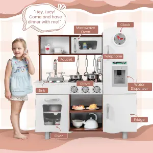 Costway Toddler Kitchen Playset Wooden Kids Pretend Play Kitchen w/ Realistic Lights & Sounds