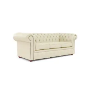 Chesterfield 3 Seater Shelly Cream Real Leather Sofa Bespoke In Classic Style