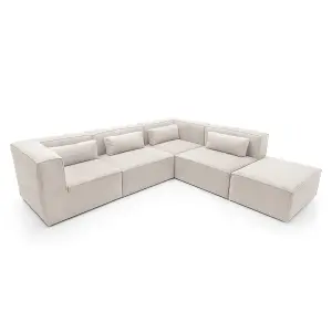 Doris Modular Extended Corner Sofa in White Cord Chenille