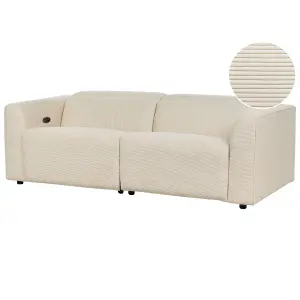 2 Seater Corduroy Electric Recliner Sofa with USB Port Beige ULVEN