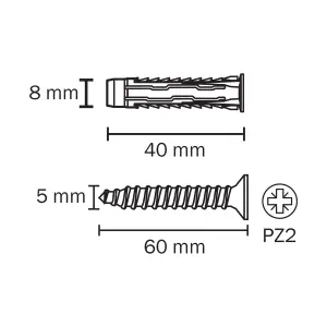 Diall Universal Grey Multi-purpose screw & wall plug (Dia)8mm (L)40mm, Pack of 4