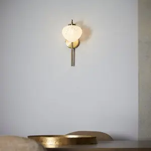 Luminosa Bari Wall Lamp Satin Brass Plate, White Confetti Glass