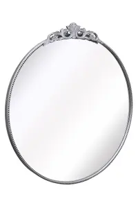 MirrorOutlet Crown - Silver Metal Framed Round Decorative Wall Mirror 39" X 39" (100x100CM)