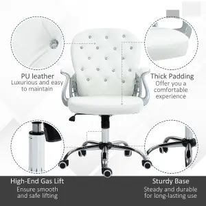 Vinsetto Office Chair PU Diamante Padded Ergonomic 360 degree Swivel White