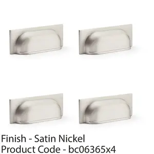 4 PACK - Backplate Cup Handle - Satin Nickel 96mm Centres Solid Brass Shaker Drawer Pull