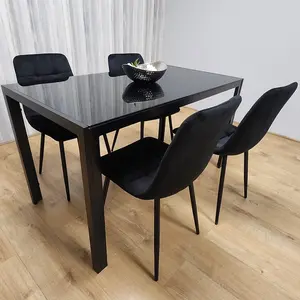 Black Kitchen Dining Table And 4 Black Tufted Velvet Chairs Set Of 4 Dining Room Furniture