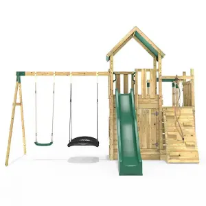 Rebo Modular Wooden Climbing Frame Adventure Playset - M10 Double Swing