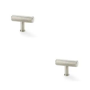 2 PACK - Knurled T Bar Cupboard Door Knob - 55mm x 38mm - Satin Nickel Unit Pull Handle