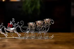 Silver Reindeer & Sleigh Tealight Candle Holder