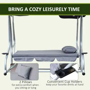 Outsunny 3 Seater Swing Chair for Outdoor w/ Adjustable Canopy, Grey