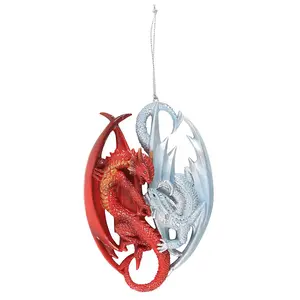 Anne Stokes Fire and Ice Dragon Hanging Ornament Red/White (One Size)