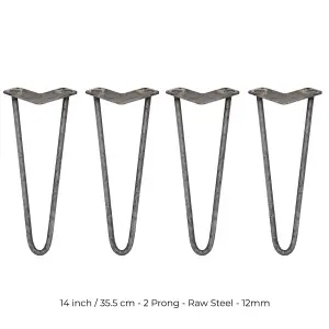 4 x Hairpin Leg - 14 - Unfinished - 2 Prong - 12m