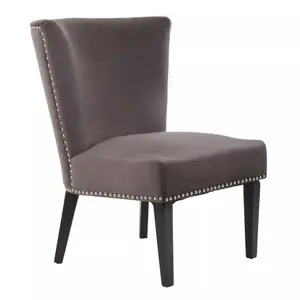 Interiors by Premiers Grey Velvet Dining Chair, Dining Room Accent Chair, Velvet Upholstered Wing Chair with Wooden Legs