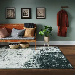 Emerald Green Distressed Abstract Living Room Rug 160x230cm