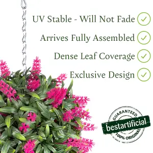 Best Artificial 24cm Pink Lush Lavender Hanging Basket Flower Topiary Ball - Suitable for Outdoor Use - Weather & Fade Resistant