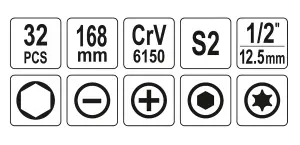 YATO YT-28000,professional hand impact screwdriver set 32pcs, PH Hex Torx Slotted