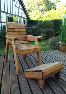 One Seater Lounger Quality Wooden Garden Furniture - W68 x D135 x H98 - Fully Assembled