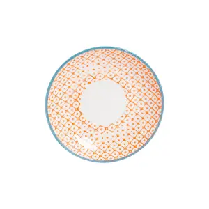 Nicola Spring Hand-Printed Cappuccino Saucer - Japanese Style Porcelain Tea Coffee Crockery Cups - 14.5cm - Orange