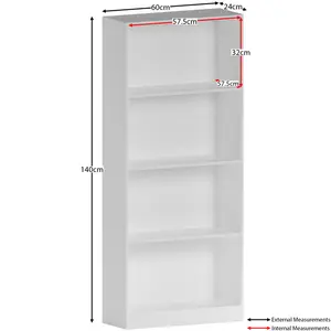 Ronald Bookcase White / 140 cm H x 60 cm W