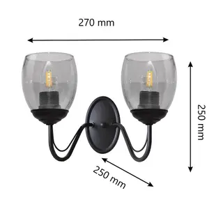 Luminosa Allena Wall Lamp Black, Smokey 27cm