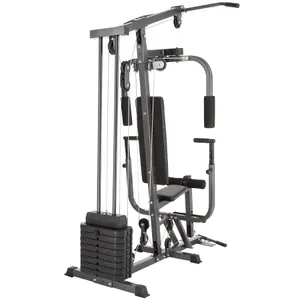 Multi Gym - with bench press, fly machine, leg extension, lat pulldown bar and cable pulley  -  black