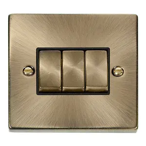 Antique Brass 10A 3 Gang 2 Way Ingot Light Switch - Black Trim - SE Home