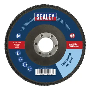 Sealey Flap Disc Zirconium 125mm 22mm Bore 40 Grit Abrasive Flaps FD12540