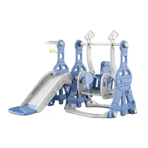 Oriental Pearl Flat Iron Beam Theme Toddler Slide and Swing Set Playset in Blue