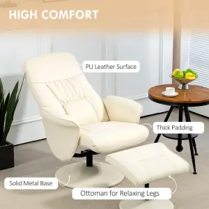 HOMCOM PU Leather Armchair and Footrest Swivel Recliner w/ Ottoman Cream White