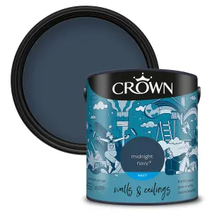 Crown Walls & Ceilings Matt Emulsion Paint Midnight Navy - 2.5L