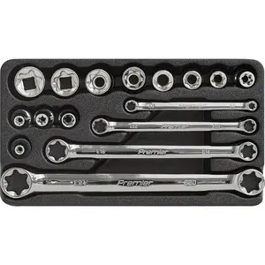 16-Piece TRX Star Socket and Spanner Set - Chrome Vanadium Steel, 3/8" Drive