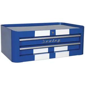 Retro Blue 2 Drawer Mid-Box Tool Chest - Lockable Storage Unit 710x460x270mm