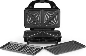 Salter EK2143 3-In-1 Snack Maker - Sandwich Toaster, Waffle Maker, Panini Press Grill, Includes Removable Extra Large Deep Fill Hot Plates,