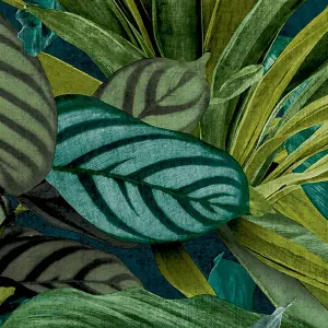 Grandeco Painted Leaves Tropical Vista Wallpaper, Green Teal