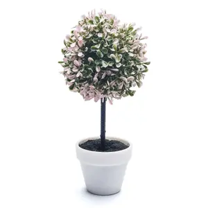 URBNLIVING 27cm Height 2pcs Medium Pink Decorative Artificial Outdoor Ball Plant Tree Pot Colour