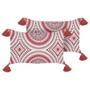 Set of 2 Cushions ANTHEMIS Cotton 30 x 50 cm Oriental Red