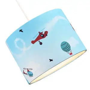 Sky Blue Kids Lampshade with Planes Hot Air Balloons and Helicopter Designs